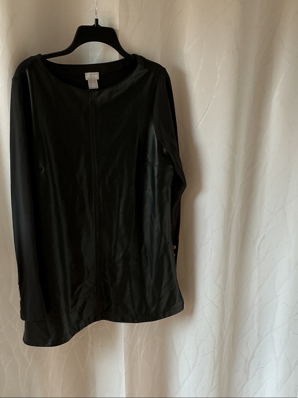 Chico's Black Faux Leather Front Long Sleeve Top